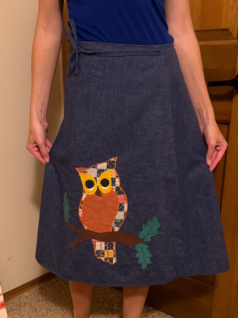 The Pond Vintage 2-in-1 Reversible Owl & Gingham Wrap Skirt Fall Festive - Picture 3 of 8